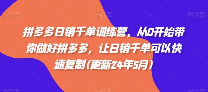 拼多多日销千单训练营，从0开始带你做好拼多多，让日销千单可以快速复制(更新24年8月)-玖哥网创