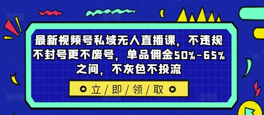 最新视频号私域无人直播课，不违规不封号更不废号，单品佣金50%-65%之间，不灰色不投流-玖哥网创