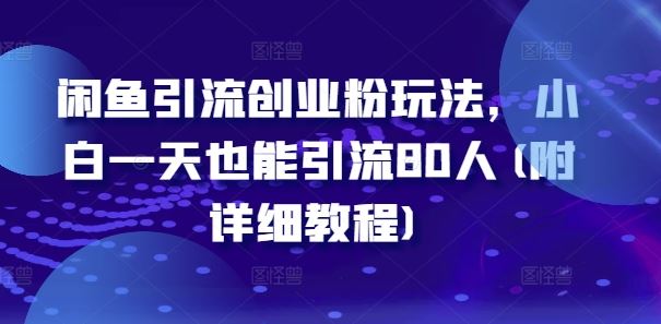 闲鱼引流创业粉玩法，小白一天也能引流80人(附详细教程)-玖哥网创