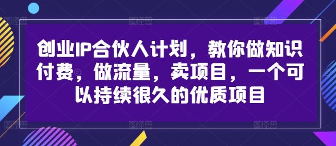 创业IP合伙人计划，教你做知识付费，做流量，卖项目，一个可以持续很久的优质项目-玖哥网创