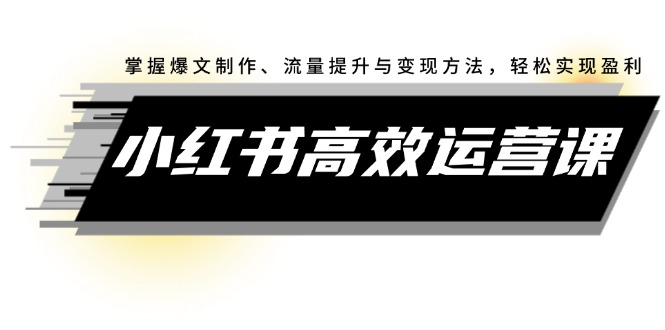 （12369期）小红书高效运营课：掌握爆文制作、流量提升与变现方法，轻松实现盈利-玖哥网创