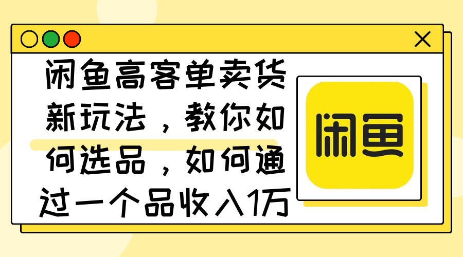 （12387期）闲鱼高客单卖货新玩法，教你如何选品，如何通过一个品收入1万+-玖哥网创