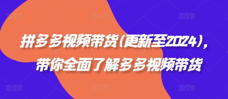 拼多多视频带货(更新至2024)，带你全面了解多多视频带货-玖哥网创