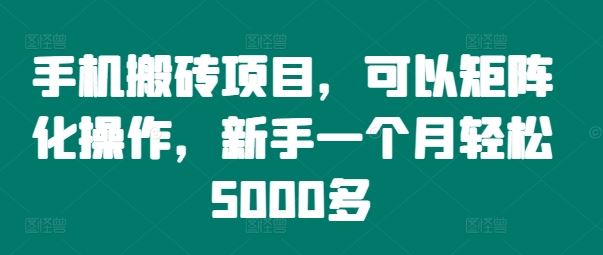 手机搬砖项目，可以矩阵化操作，新手一个月轻松5000多-玖哥网创