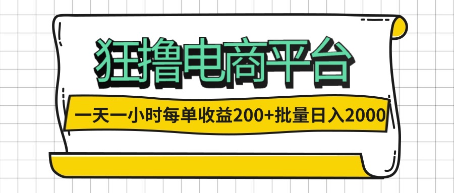 （12463期）一天一小时 狂撸电商平台 每单收益200+ 批量日入2000+-玖哥网创