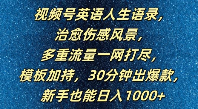 视频号英语人生语录，多重流量一网打尽，模板加持，30分钟出爆款，新手也能日入1000+【揭秘】-玖哥网创
