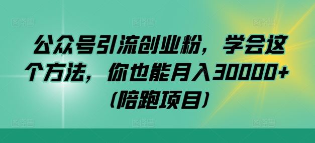 公众号引流创业粉，学会这个方法，你也能月入30000+ (陪跑项目)-玖哥网创