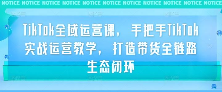 TikTok全域运营课，手把手TikTok实战运营教学，打造带货全链路生态闭环-玖哥网创
