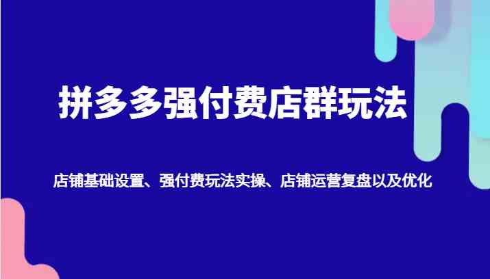 拼多多强付费店群玩法：店铺基础设置、强付费玩法实操、店铺运营复盘以及优化-玖哥网创