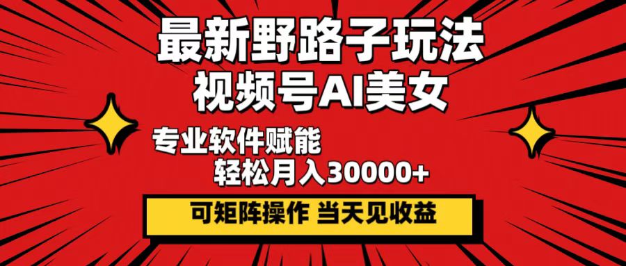 （12798期）最新野路子玩法，视频号AI美女，当天见收益，轻松月入30000＋-玖哥网创