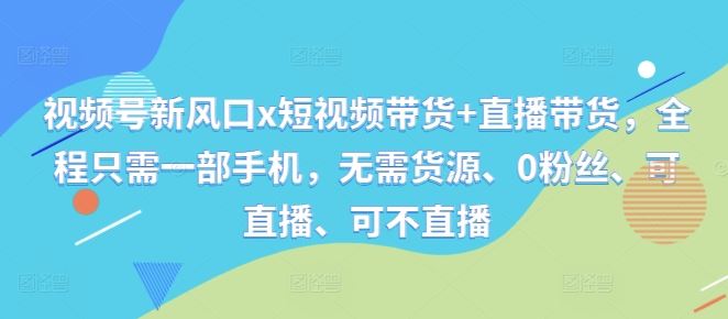 视频号新风口x短视频带货+直播带货，全程只需一部手机，无需货源、0粉丝、可直播、可不直播-玖哥网创