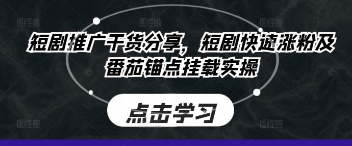 短剧推广干货分享，短剧快速涨粉及番茄锚点挂载实操-玖哥网创