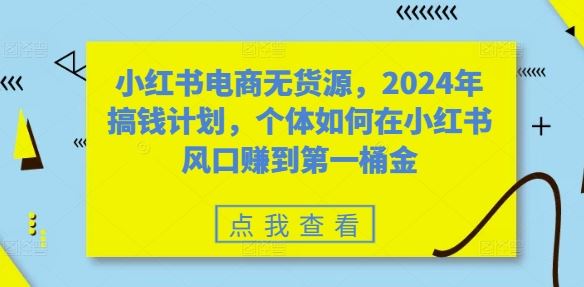 小红书电商无货源，2024年搞钱计划，个体如何在小红书风口赚到第一桶金-玖哥网创