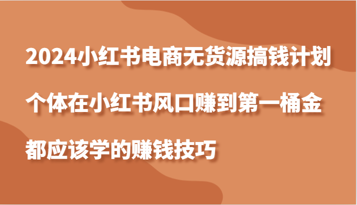 2024小红书电商无货源搞钱计划，个体在小红书风口赚到第一桶金应该学的赚钱技巧-玖哥网创