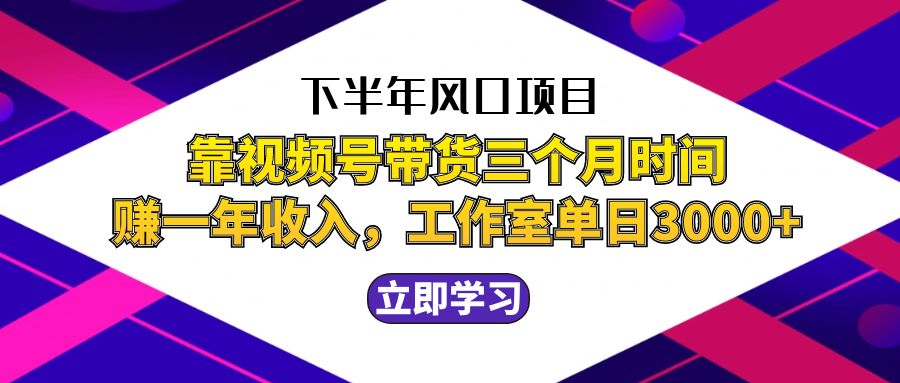 下半年风口项目，靠视频号带货三个月时间赚一年收入，工作室实测单日3…-玖哥网创