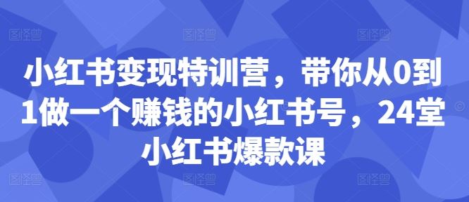 小红书变现特训营，带你从0到1做一个赚钱的小红书号，24堂小红书爆款课-玖哥网创