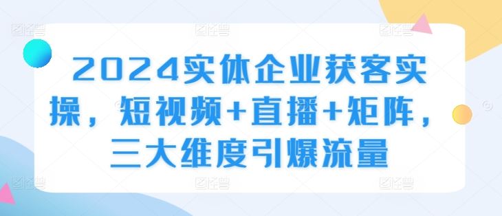 2024实体企业获客实操，短视频+直播+矩阵，三大维度引爆流量-玖哥网创