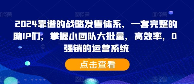 2024靠谱的战略发售体系，一套完整的助IP们，掌握小团队大批量，高效率，0 强销的运营系统-玖哥网创