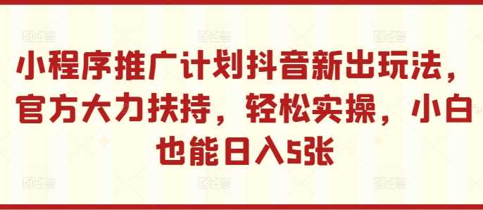 小程序推广计划抖音新出玩法，官方大力扶持，轻松实操，小白也能日入5张【揭秘】-玖哥网创