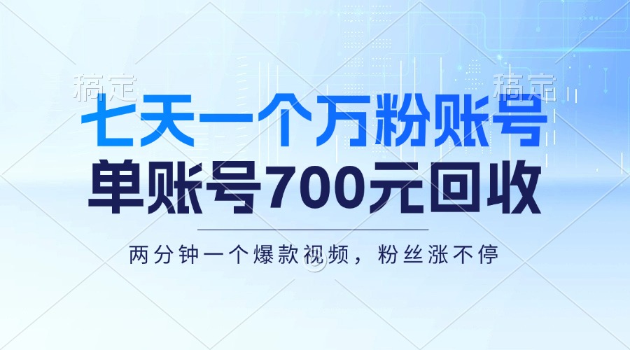 （13062期）七天一个万粉账号，新手小白秒上手，单账号回收700元，轻松月入三万＋-玖哥网创