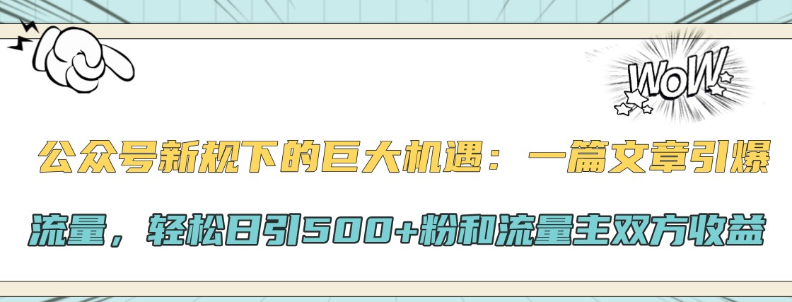 公众号新规下的巨大机遇：一篇文章引爆流量，轻松日引500+粉和流量主双方收益-玖哥网创