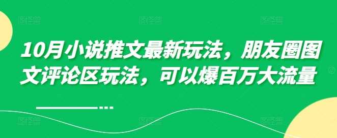 10月小说推文最新玩法，朋友圈图文评论区玩法，可以爆百万大流量-玖哥网创