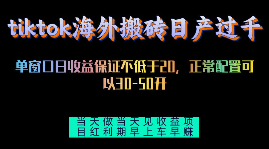 （13079期）tiktok海外搬砖项目单机日产过千当天做当天见收益-玖哥网创