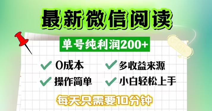 （13108期）微信阅读最新玩法，每天十分钟，单号一天200+，简单0零成本，当日提现-玖哥网创
