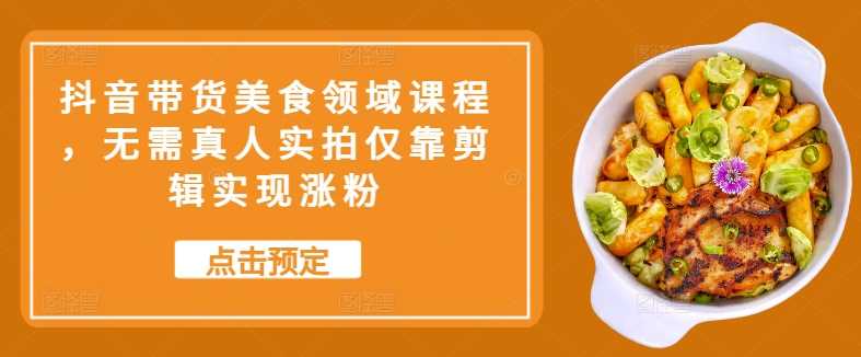 抖音带货美食领域课程，无需真人实拍仅靠剪辑实现涨粉-玖哥网创