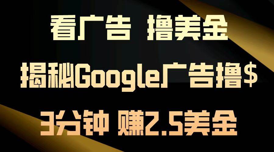 （13114期）看广告，撸美金！3分钟赚2.5美金！日入200美金不是梦！揭秘Google广告…-玖哥网创