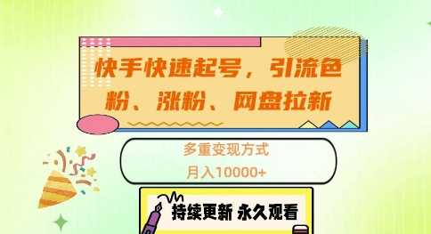 快手快速起号，引流s粉、涨粉、网盘拉新多重变现方式，月入1w【揭秘】-玖哥网创