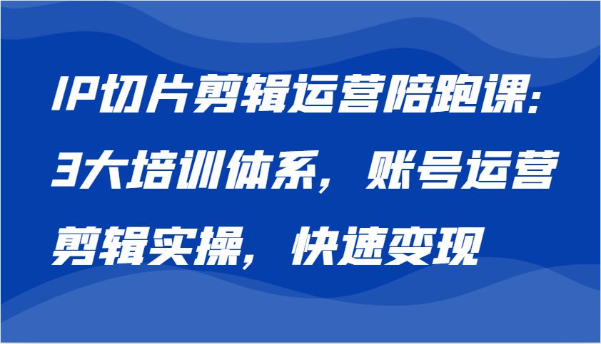 IP切片剪辑运营陪跑课，3大培训体系：账号运营 剪辑实操 快速变现-玖哥网创