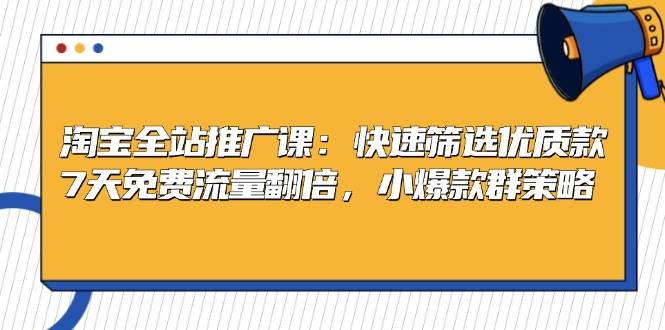 （13184期）淘宝全站推广课：快速筛选优质款，7天免费流量翻倍，小爆款群策略-玖哥网创