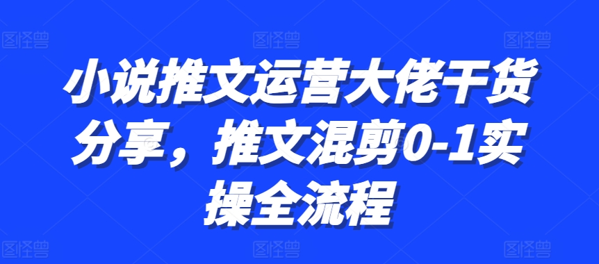 小说推文运营大佬干货分享，推文混剪0-1实操全流程-玖哥网创