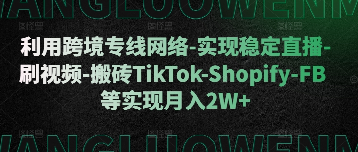 利用跨境专线网络-实现稳定直播-刷视频-搬砖TikTok-Shopify-FB等实现月入2W+【揭秘】-玖哥网创