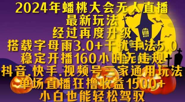 2024年蟠桃大会无人直播最新玩法，稳定开播160小时无违规，抖音、快手、视频号三家通用玩法【揭秘】-玖哥网创