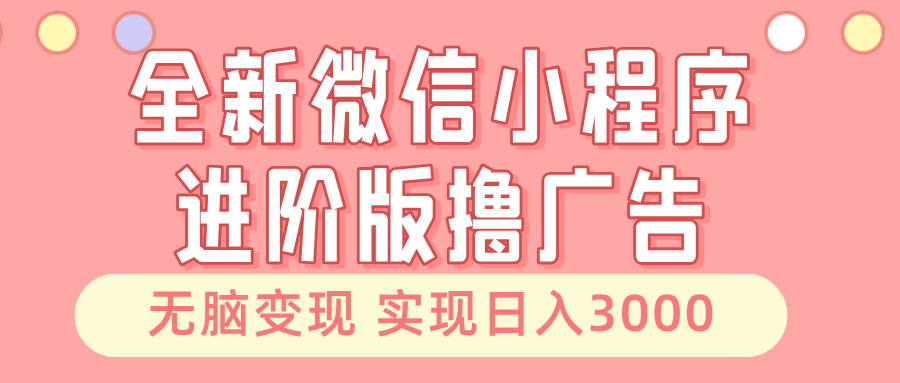 （13197期）全新微信小程序进阶版撸广告 无脑变现睡后也有收入 日入3000＋-玖哥网创