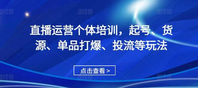 直播运营个体培训，起号、货源、单品打爆、投流等玩法-玖哥网创