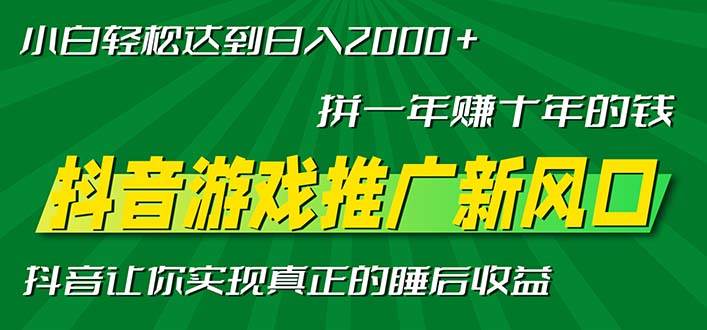 （13331期）新风口抖音游戏推广—拼一年赚十年的钱，小白每天一小时轻松日入2000＋-玖哥网创