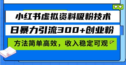 （13345期）小红书虚拟资料吸粉技术，日暴力引流300+创业粉，方法简单高效，收入稳…-玖哥网创