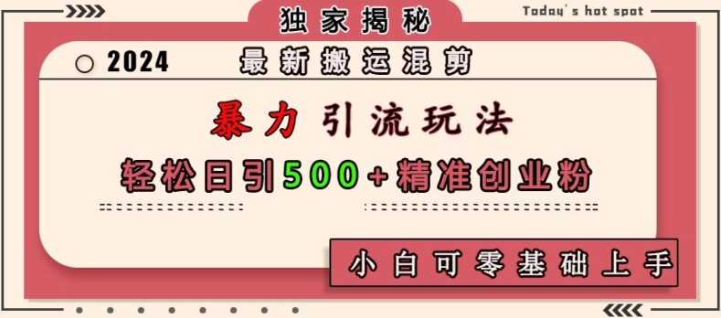 最新搬运混剪暴力引流玩法，轻松日引500+精准创业粉，小白可零基础上手-玖哥网创