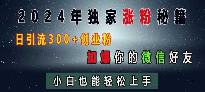 2024年独家涨粉秘籍，日引流300+创业粉，加爆你的微信好友，小白也能轻松上手-玖哥网创