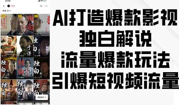 AI打造爆款影视独白解说，流量爆款玩法，引爆短视频流量-玖哥网创