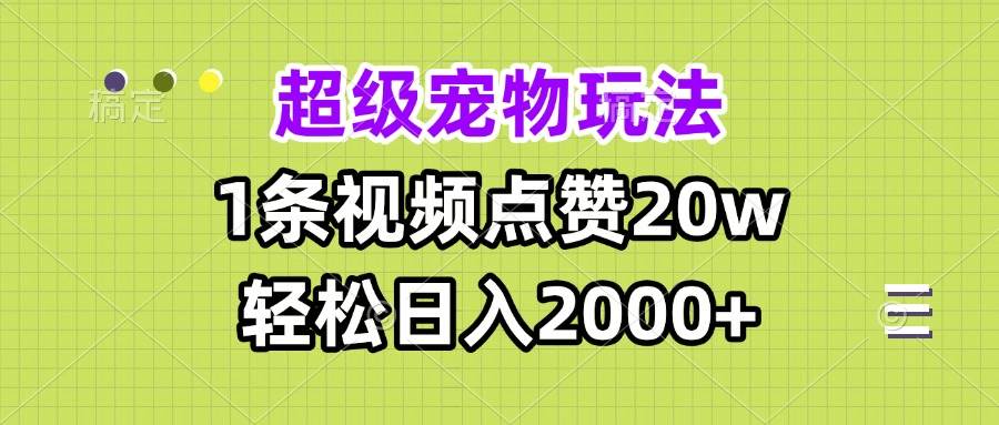 （13578期）超级宠物视频玩法，1条视频点赞20w，轻松日入2000+-玖哥网创