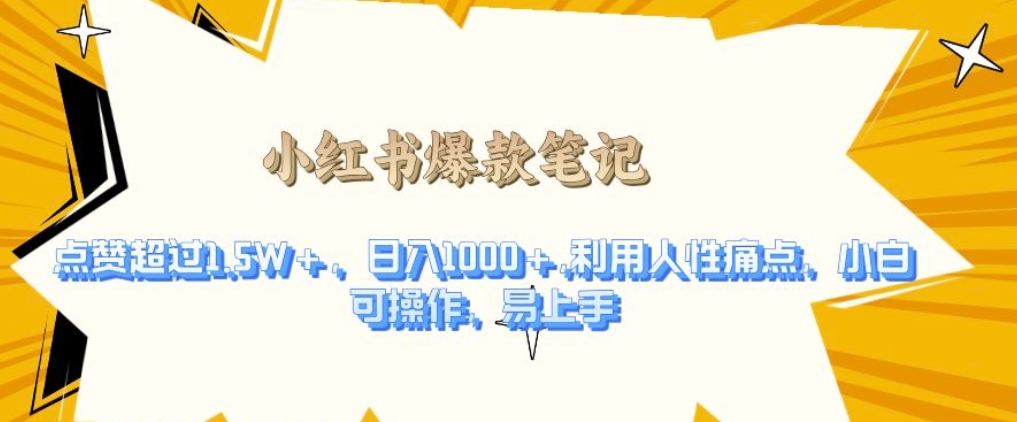 利用人性的痛点，打造爆款笔记，获得点赞超过1.5W+，日入1k【揭秘】-玖哥网创
