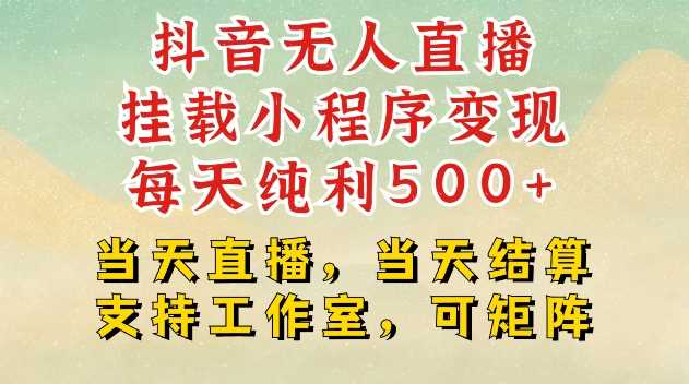 抖音无人直播挂载小程序变现每天纯利500+当天直播，当天结算支持工作室，可矩阵【揭秘】-玖哥网创