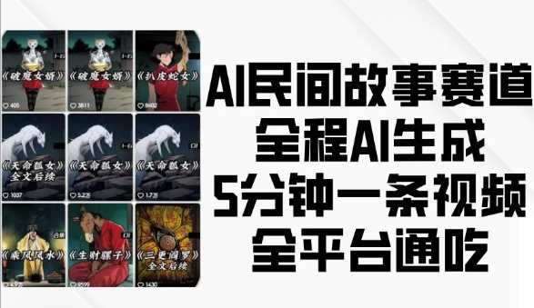 AI民间故事赛道，全程AI生成5分钟一条视频，全平台通吃-玖哥网创