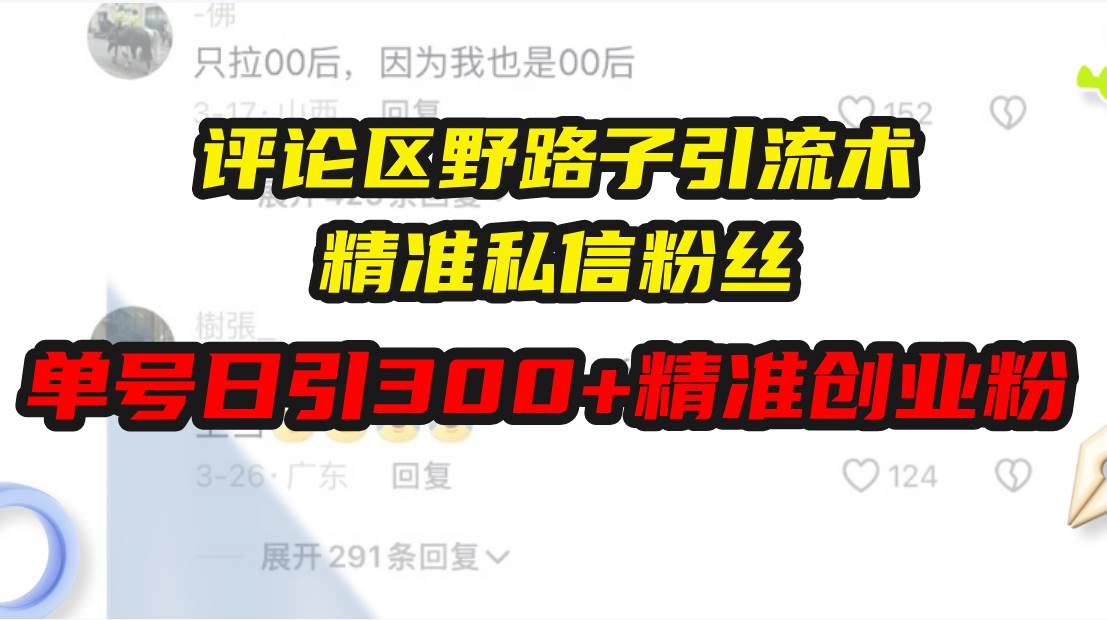 （13676期）评论区野路子引流术，精准私信粉丝，单号日引流300+精准创业粉-玖哥网创