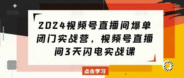 2024视频号直播间爆单闭门实战营，视频号直播间3天闪电实战课-玖哥网创