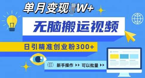 无脑搬运视频号可批量复制，新手即可操作，日引精准创业粉300+，月变现过W 【揭秘】-玖哥网创